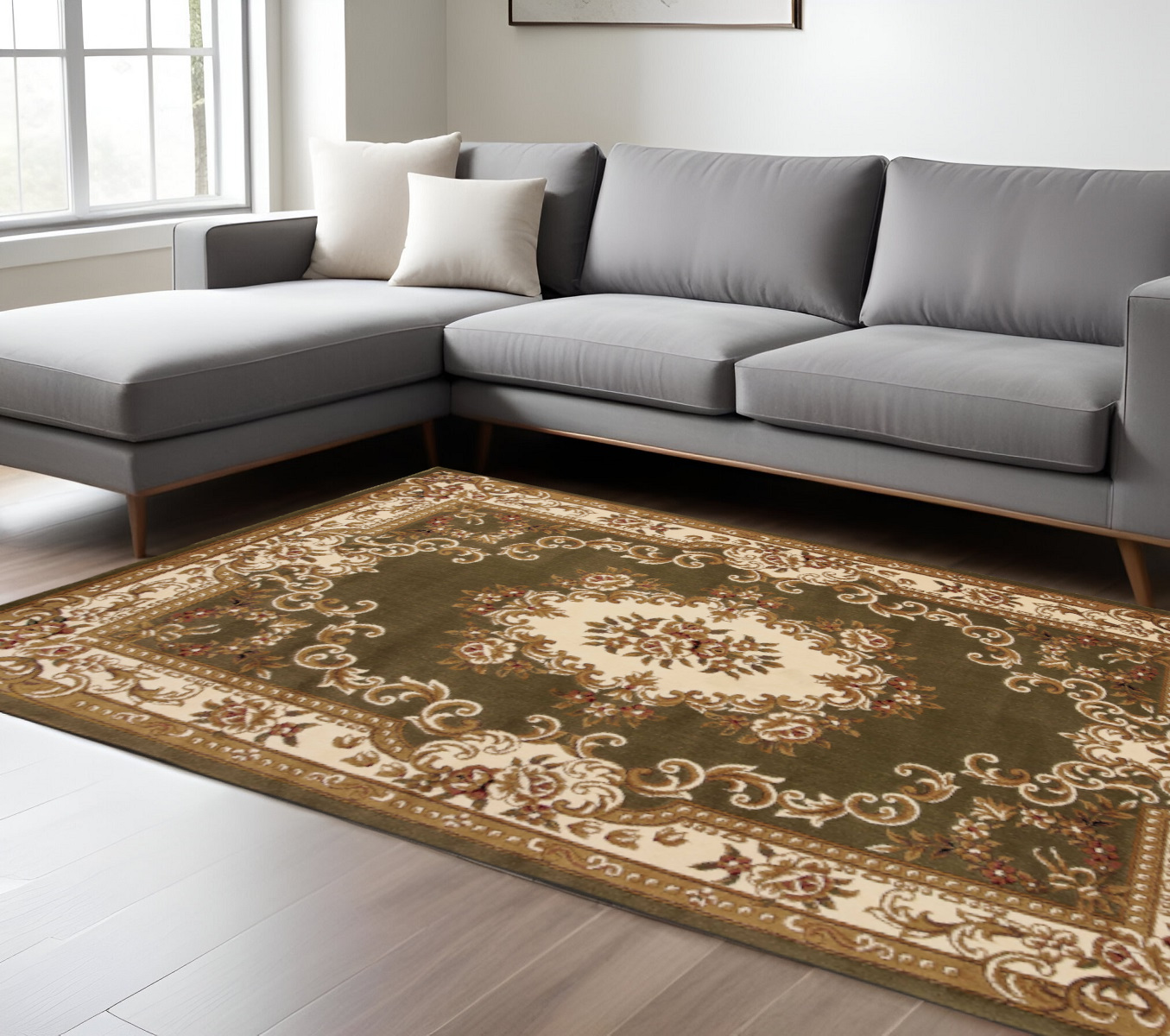 7' X 10'  Polypropylene Greenor Ivory Area Rug-349696-1