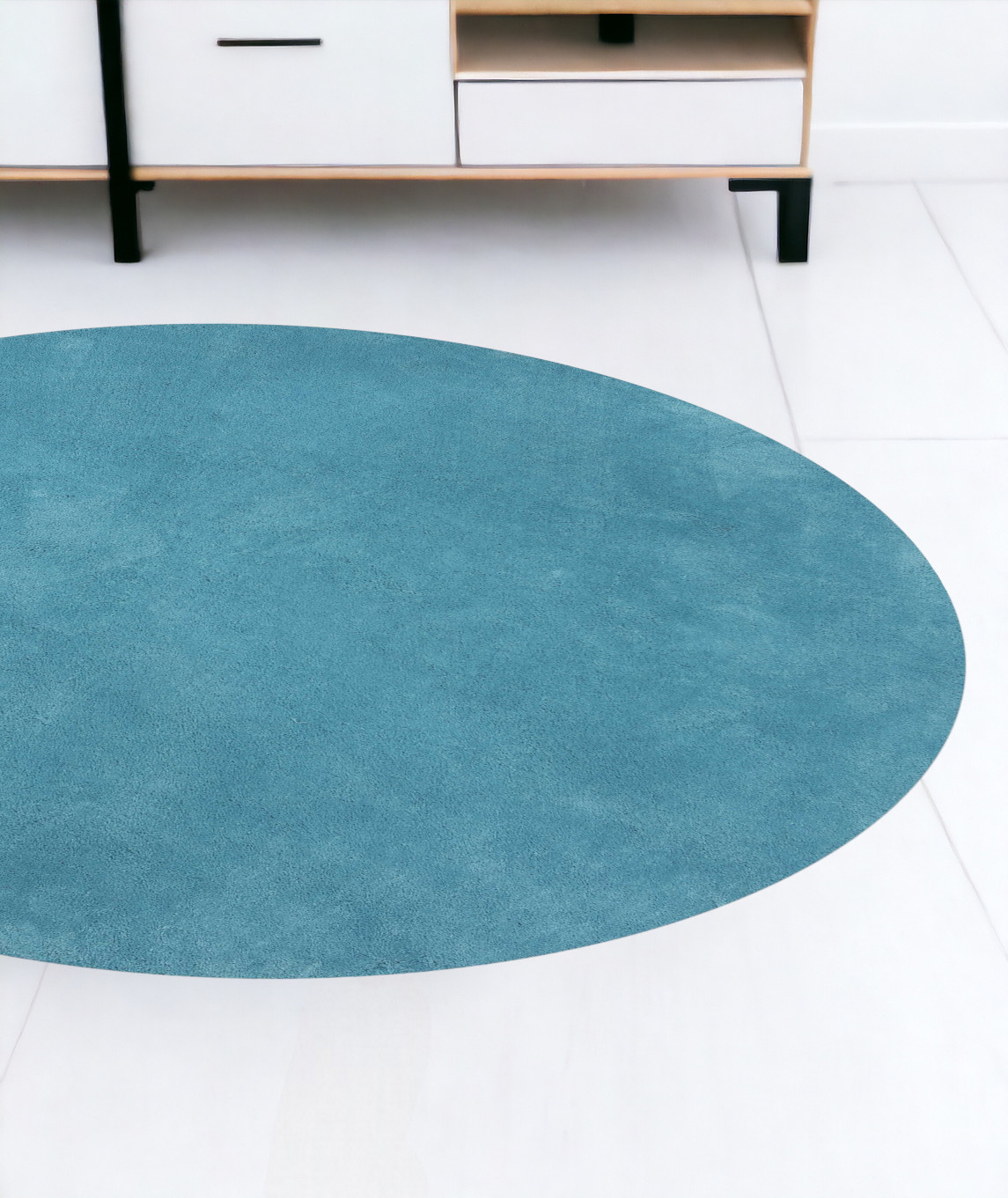 8' Round  Polyester Highlighter Blue Area Rug-349767-1
