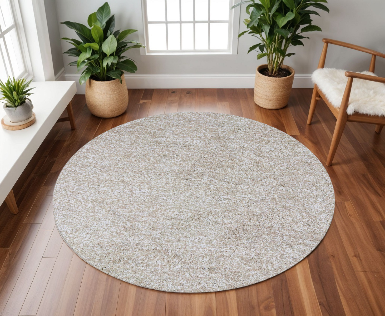 8' Round  Polyester Ivory  Heather Area Rug-349769-1