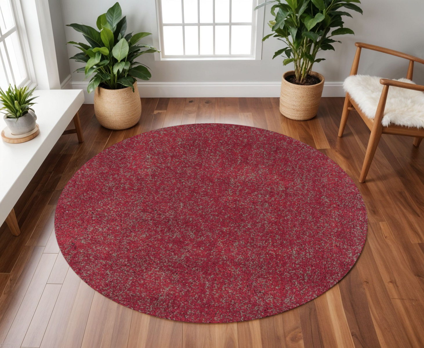 8' Round  Polyester Red Heather Area Rug-349773-1