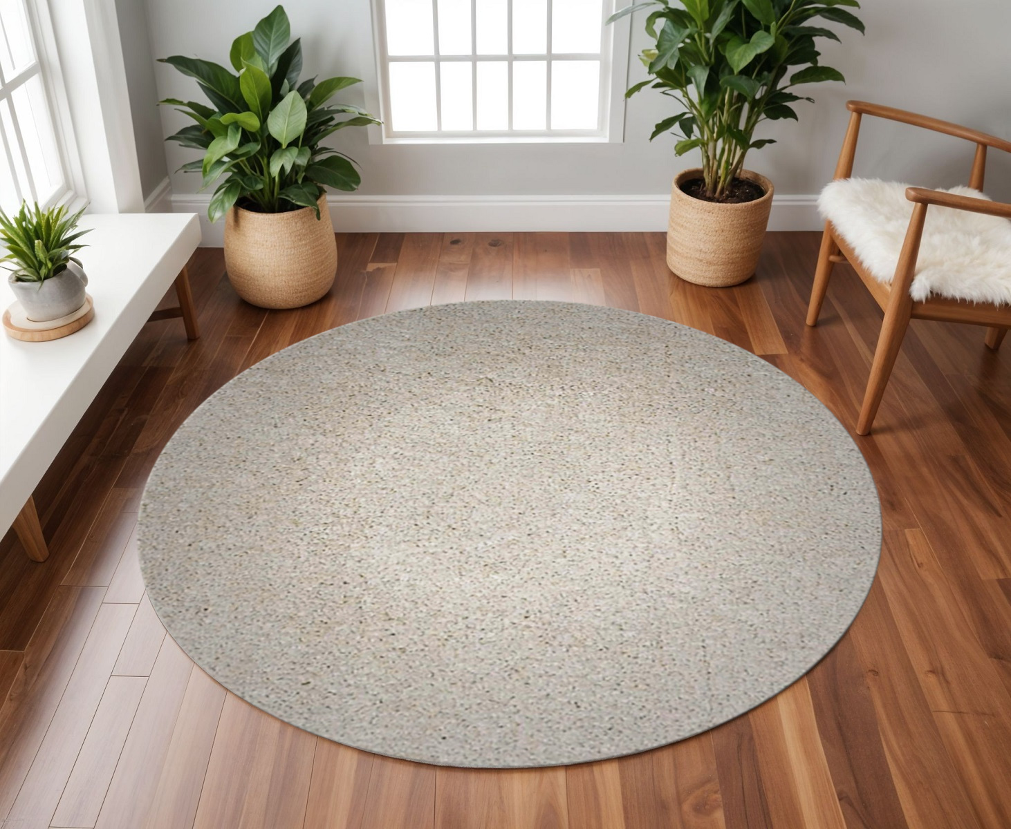 8' Round  Polyester Ivory  Area Rug-349779-1