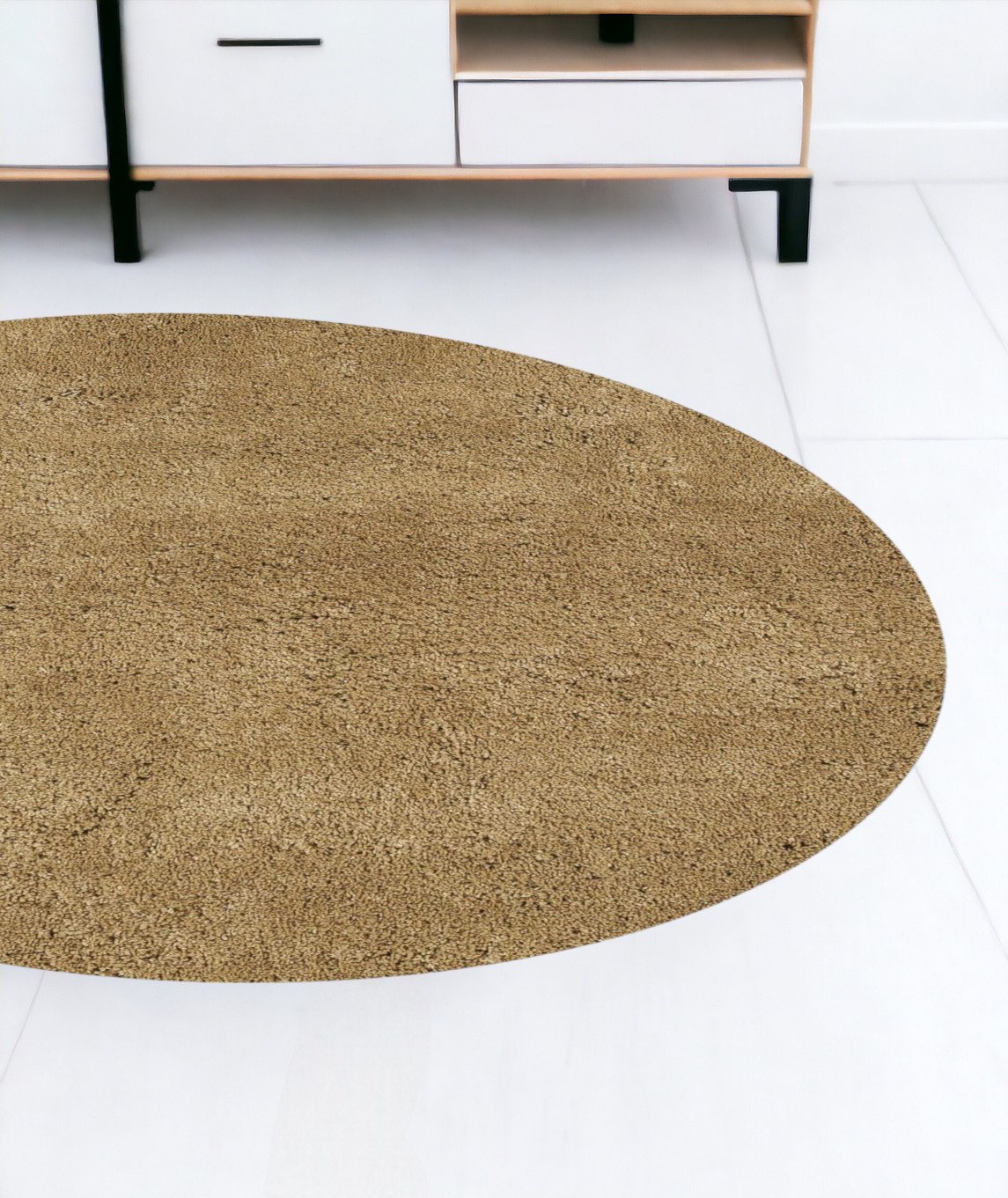 8' Round  Polyester Gold Area Rug-349785-1