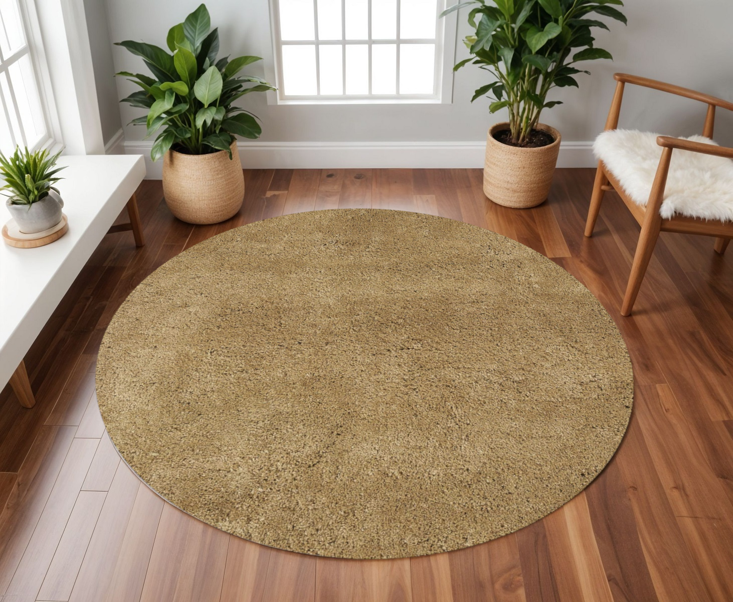 8' Round  Polyester Gold Area Rug-349785-1
