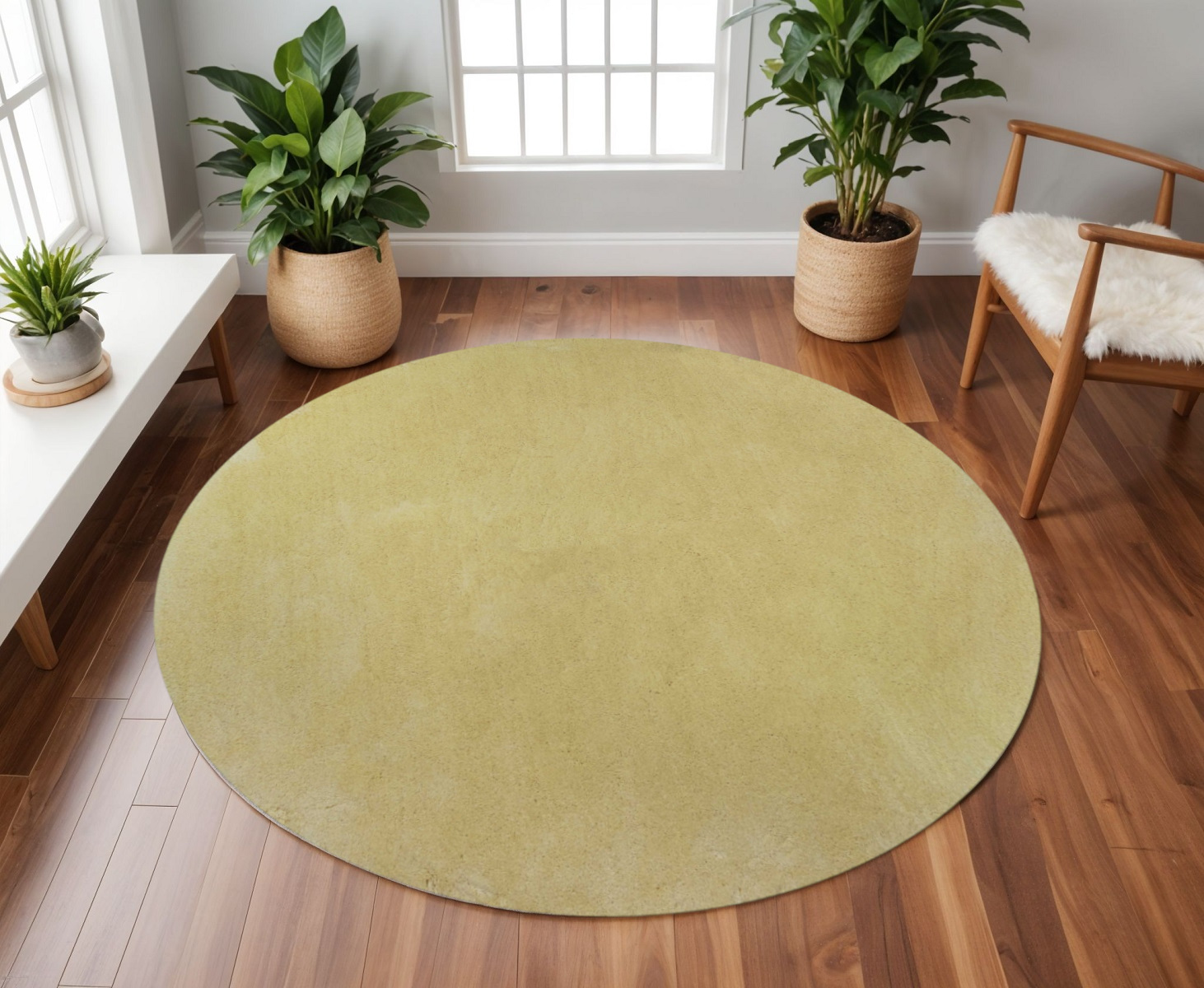 8' Canary Yellow Round Indoor Shag Rug-349788-1