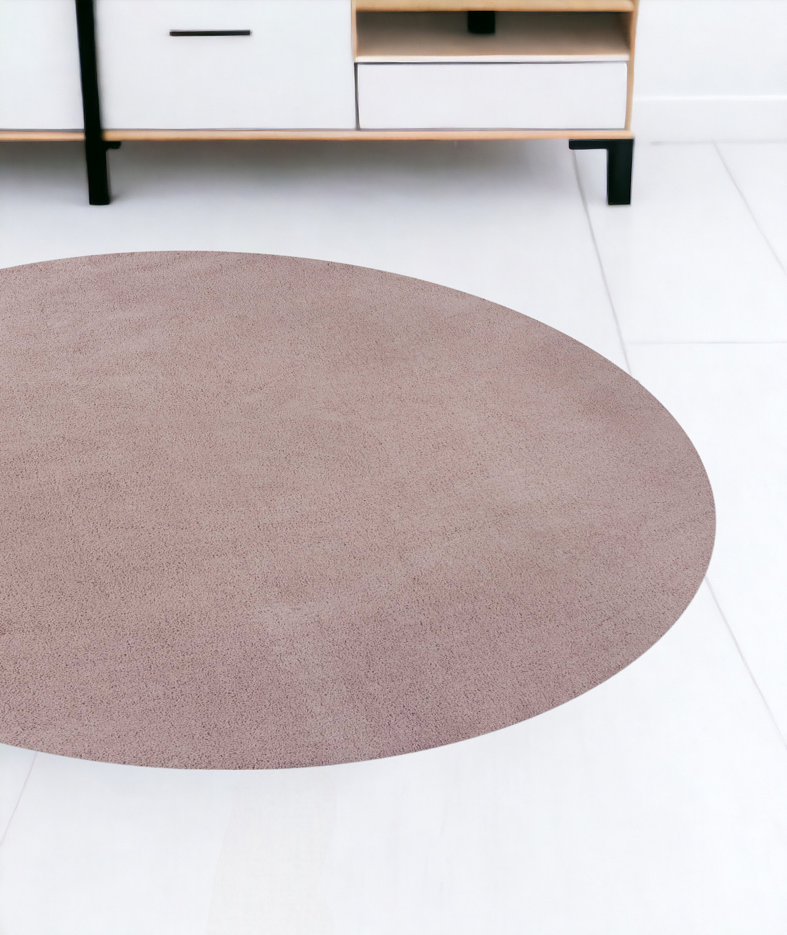 8' Round  Polyester Rose Pink Area Rug-349789-1