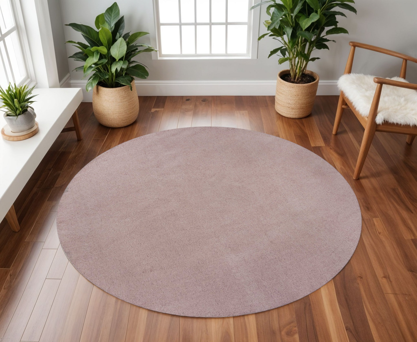 8' Round  Polyester Rose Pink Area Rug-349789-1