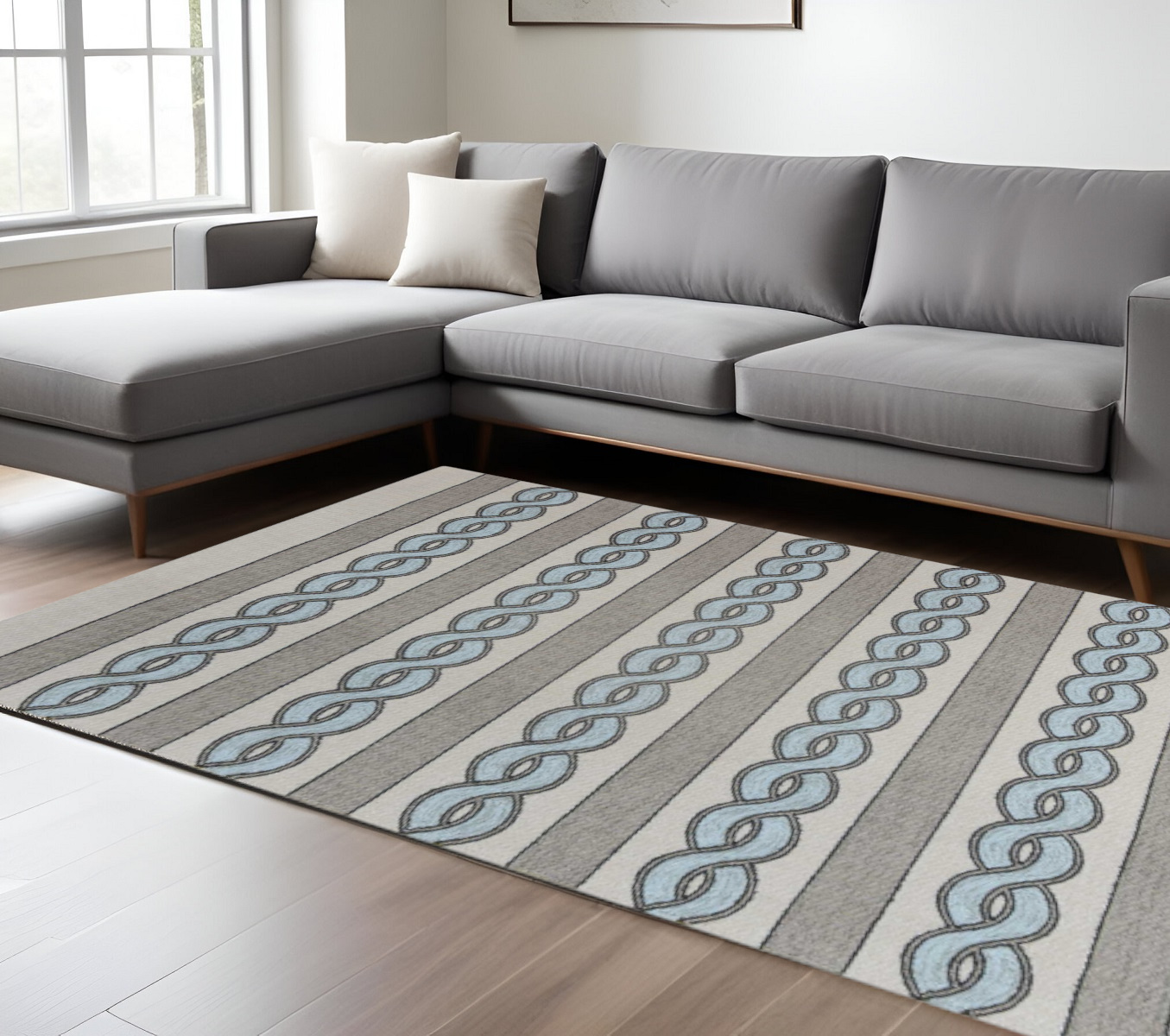 6' X 9' Ivory Hand Hooked Area Rug-349803-1