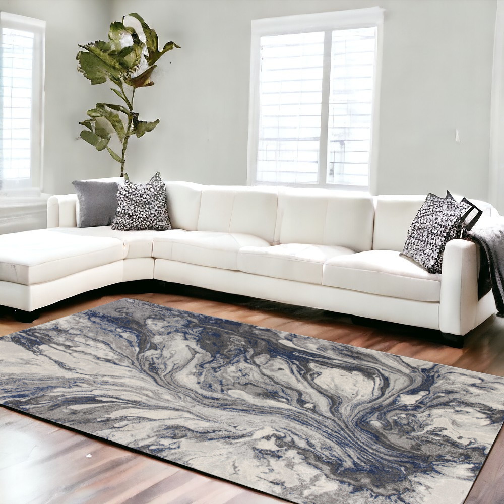 8'X11' Grey Machine Woven Abstract Watercolor Indoor Area Rug-349857-1