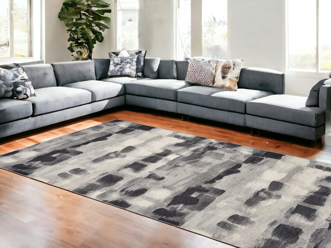 8" X 11" Shades Of Grey Machine Woven Abstract Brushstroke Indoor Area Rug