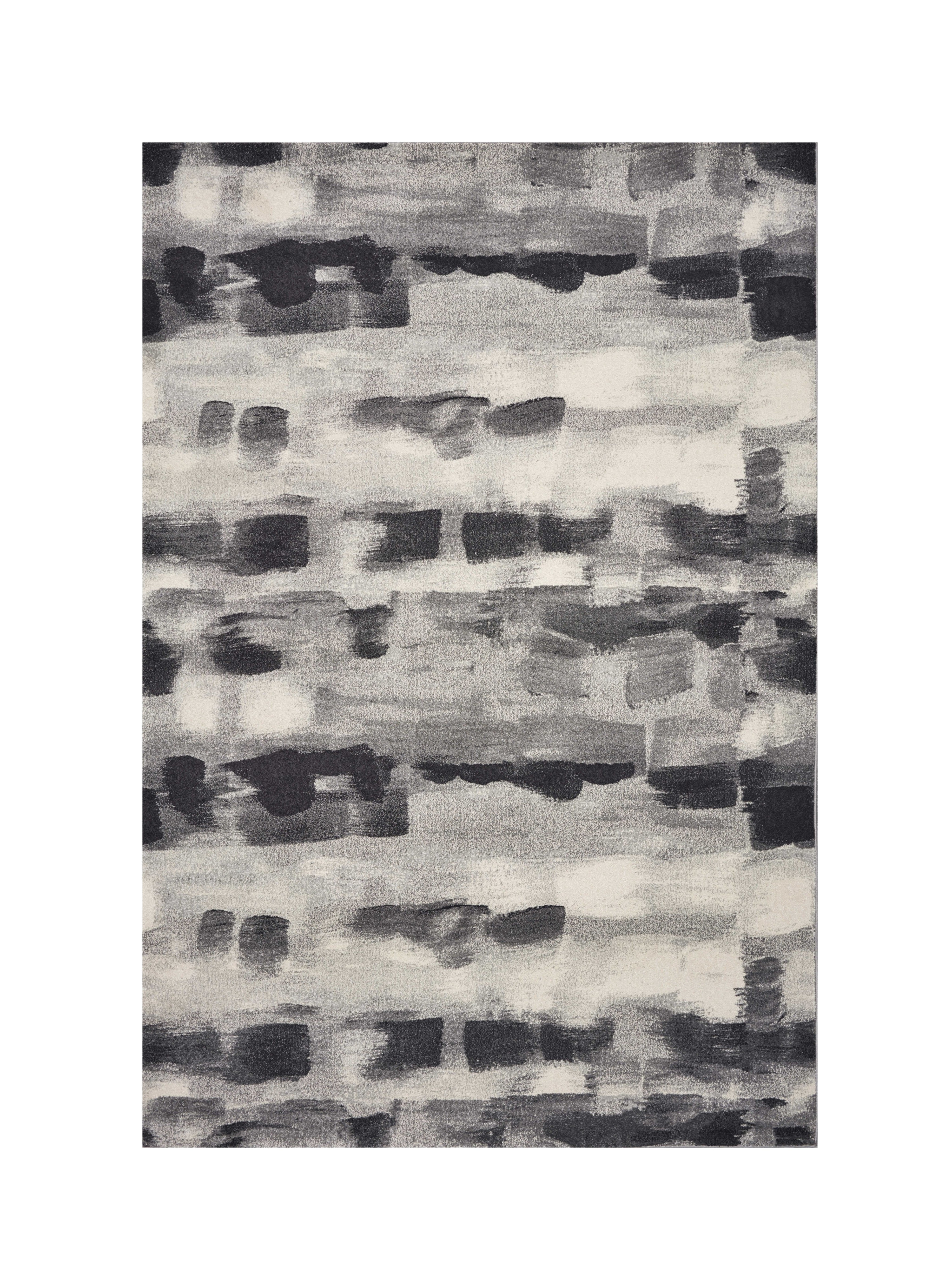 8" X 11" Shades Of Grey Machine Woven Abstract Brushstroke Indoor Area Rug