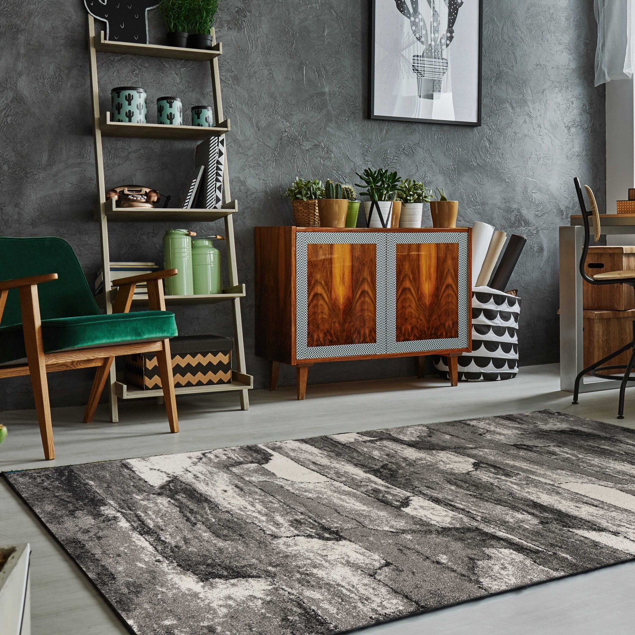 8" X 11" Gray Abstract Area Rug