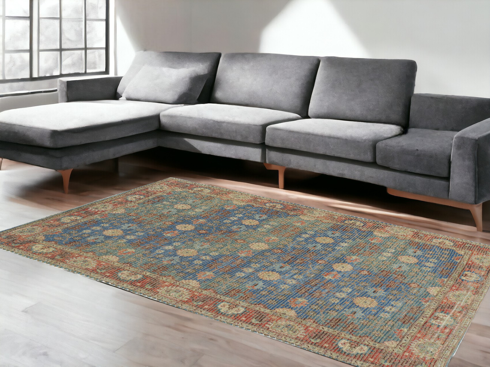 8' X 11' Vibrant Traditional Style Blue And Red Design Area Rug-349942-1
