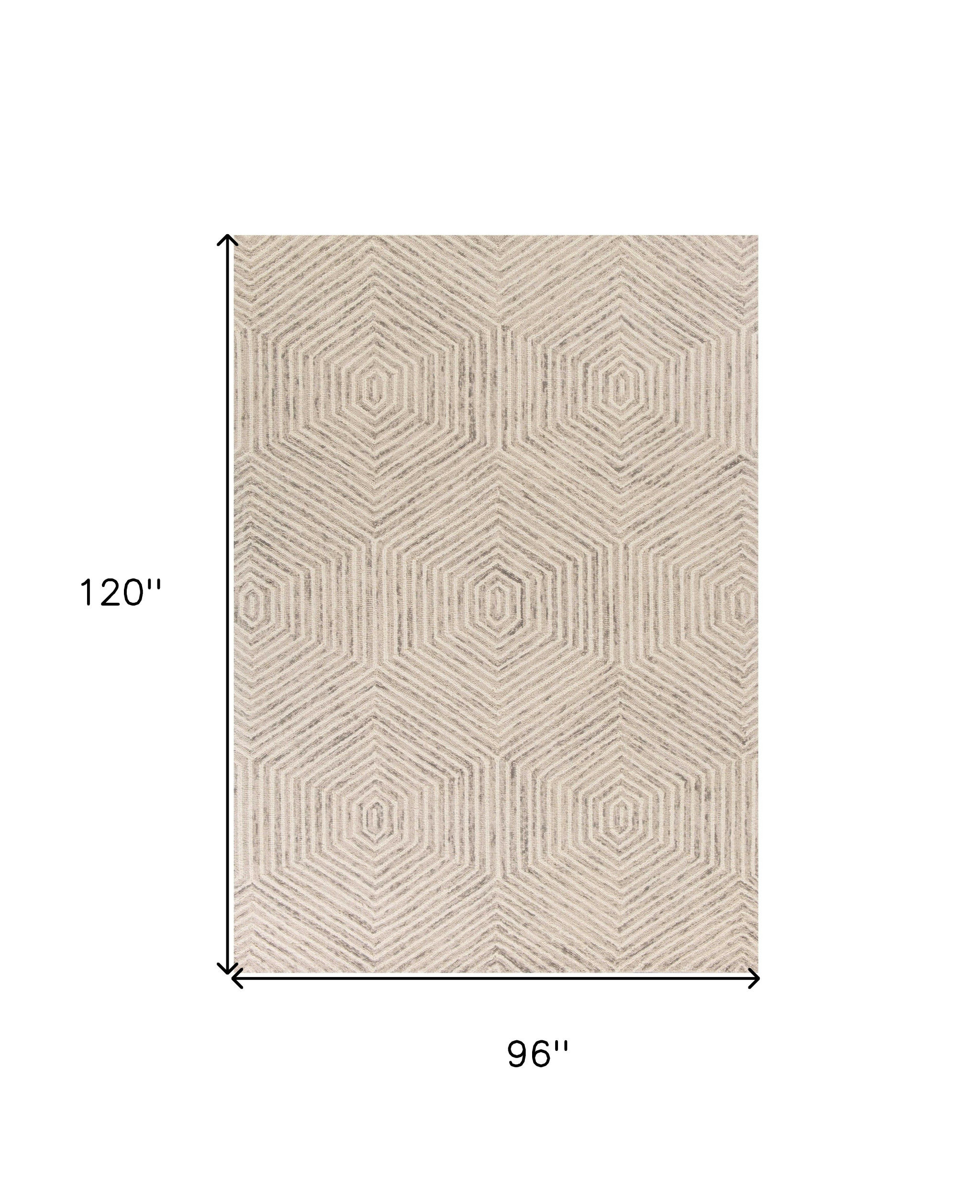 8" X 10" Ivory and Gray Wool Geometric Hand Tufted Area Rug