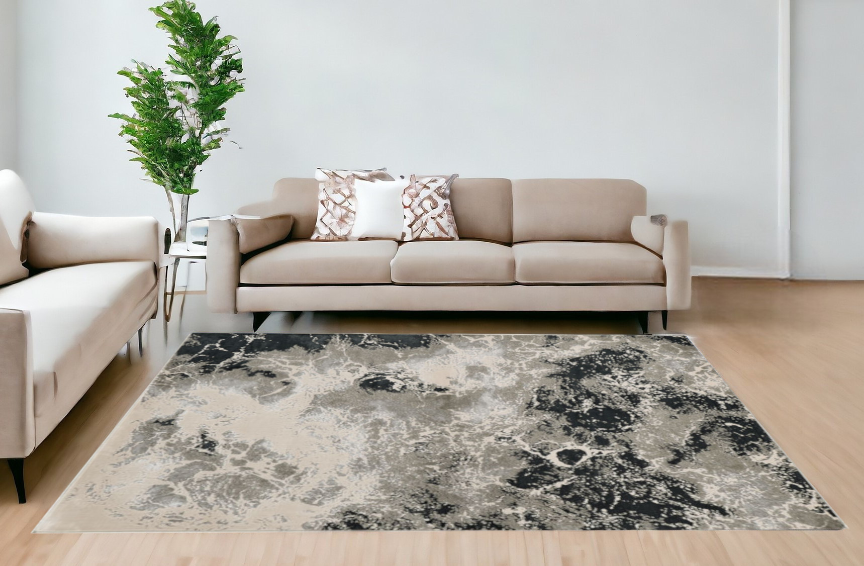 8'X11' Silver Machine Woven Abstract Watercolor Indoor Area Rug-349967-1