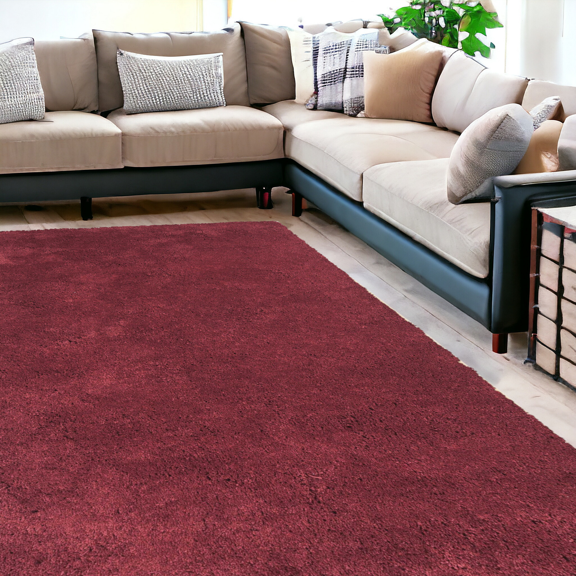8' X 11'  Solid  Red Shag Area Rug-350094-1