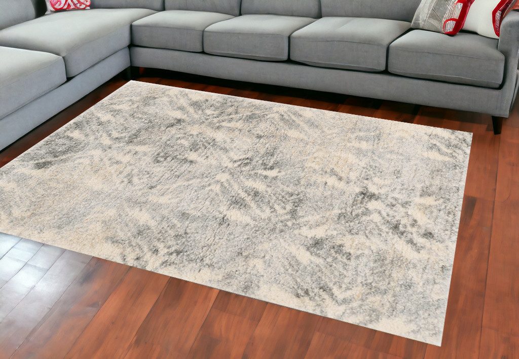 8' X 13'  Modern Ivory And Grey Abstract Area Rug-350106-1