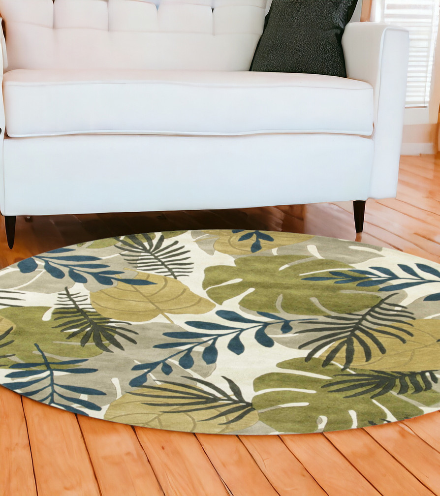 7' Round Wool Ivory  Area Rug-350159-1