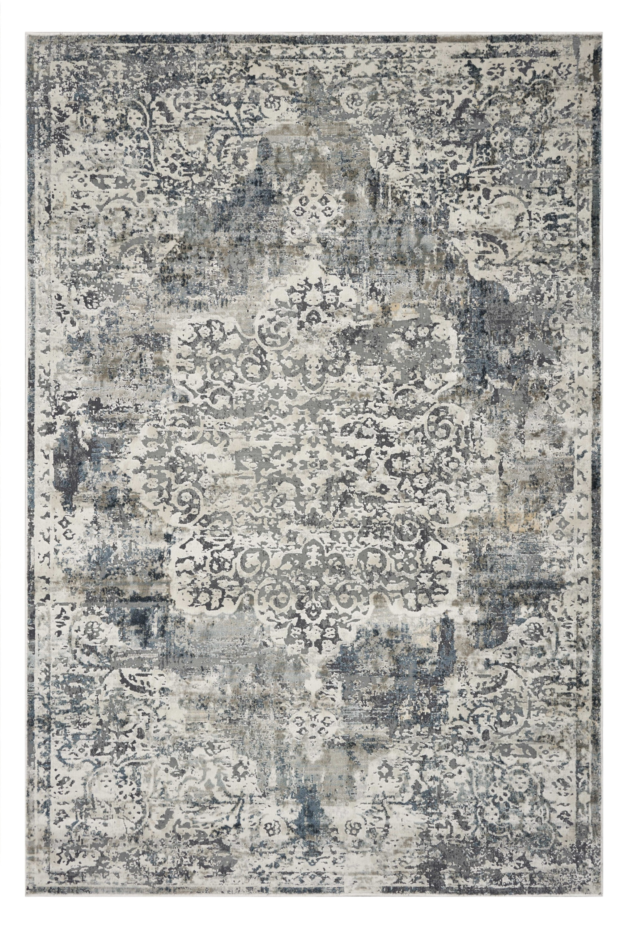 8' X 11' Ivory And Gray Floral Medallion Distressed Area Rug-350167-2