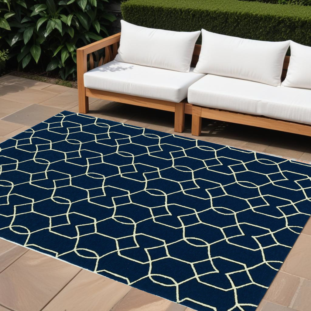 8' X 11' Navy Blue Moroccan Indoor Outdoor Area Rug-350179-1