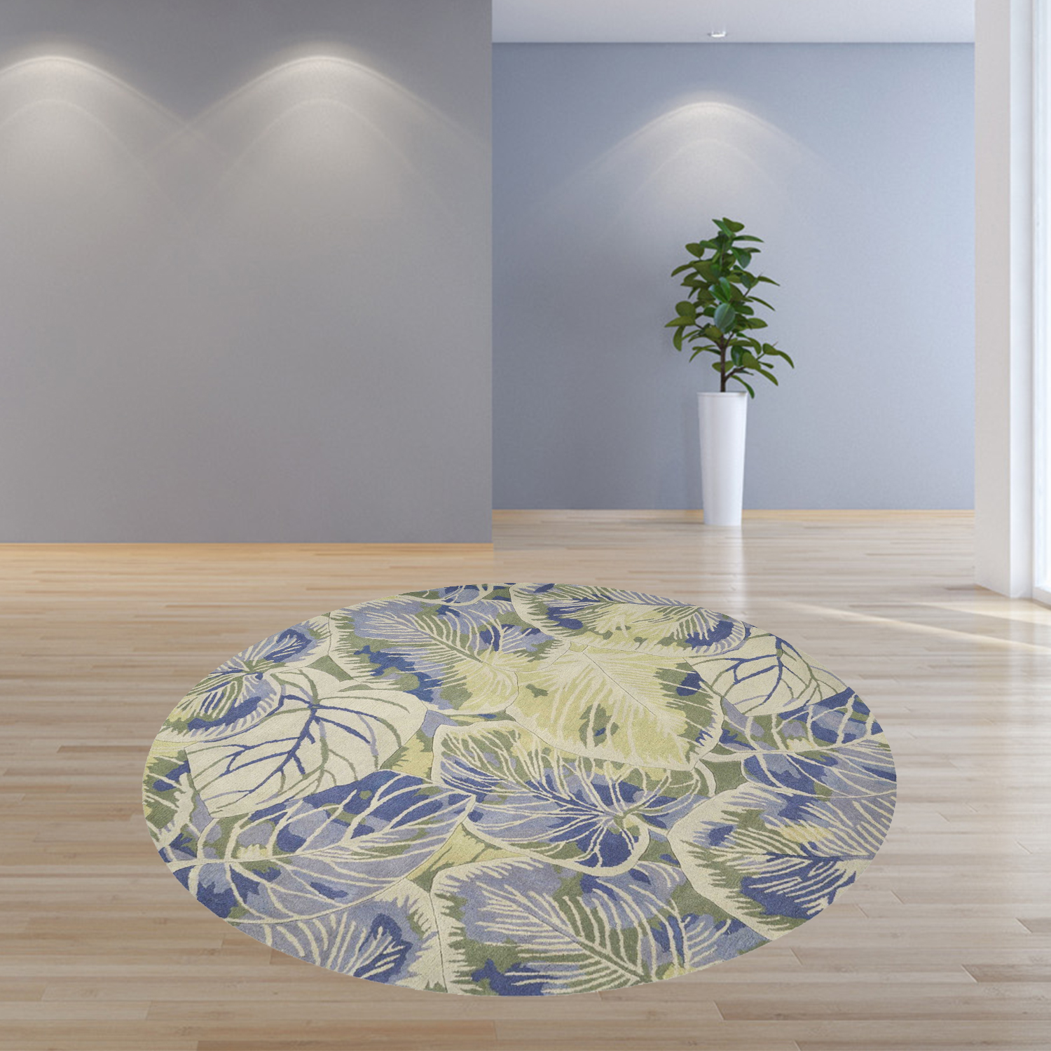 7' Round Wool Blue or Green Area Rug