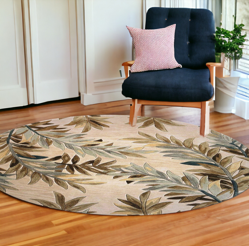 7' Round Wool Ivory  Area Rug-350208-1