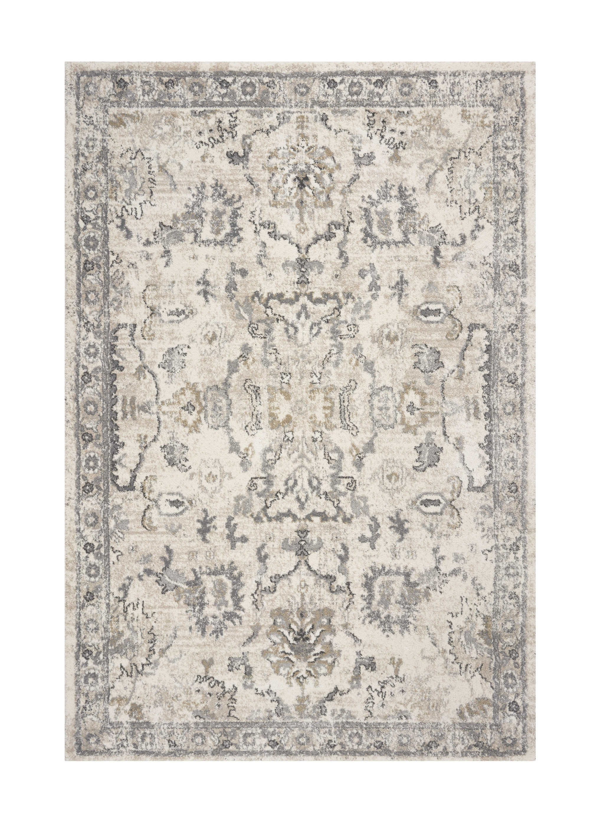 9' X 13' Ivory And Gray Floral Distressed Area Rug-350269-1