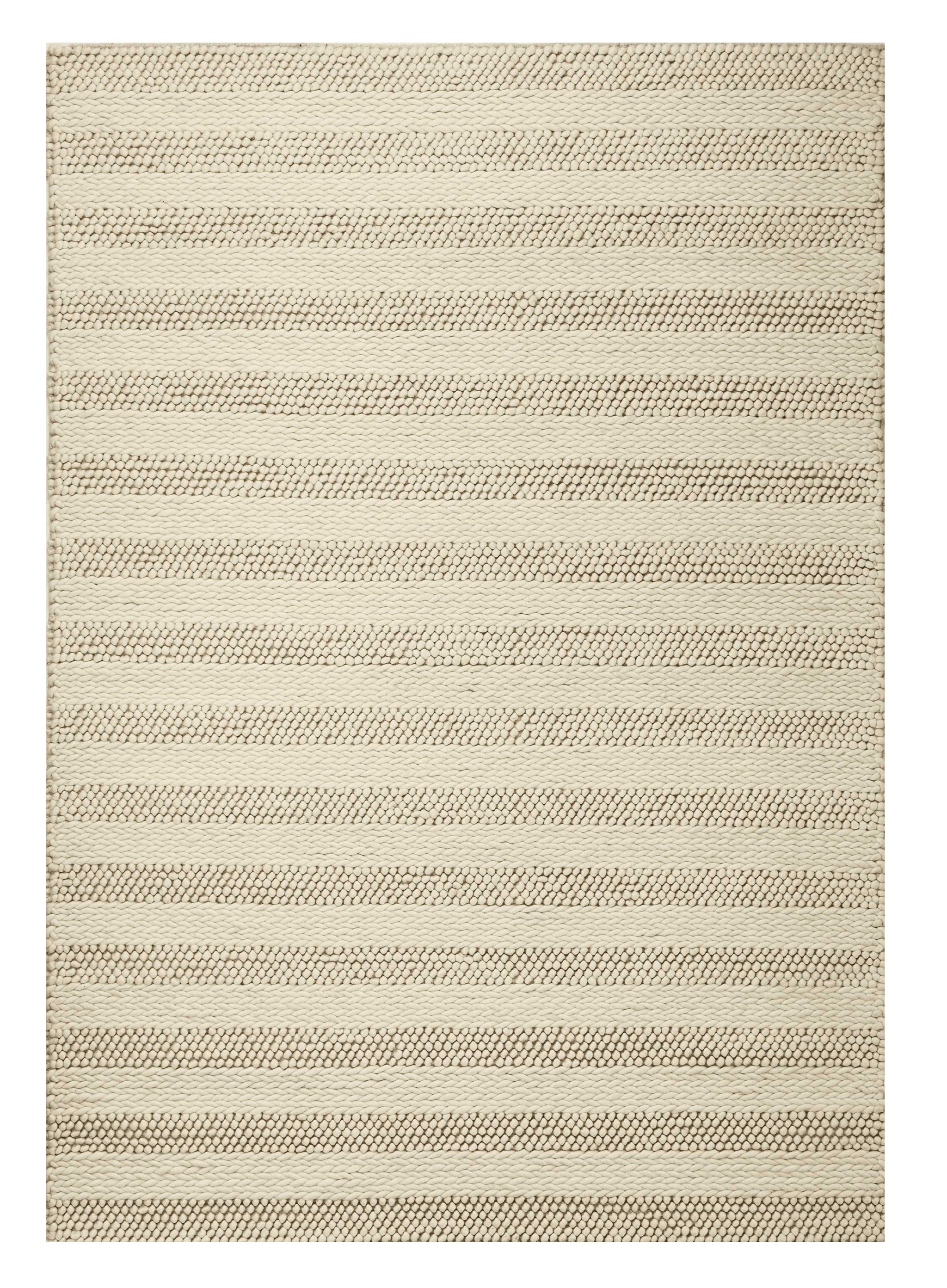 8' X 10' White Ivory Hand Woven Knobby Cornish Stripe Indoor Area Rug-350291-1