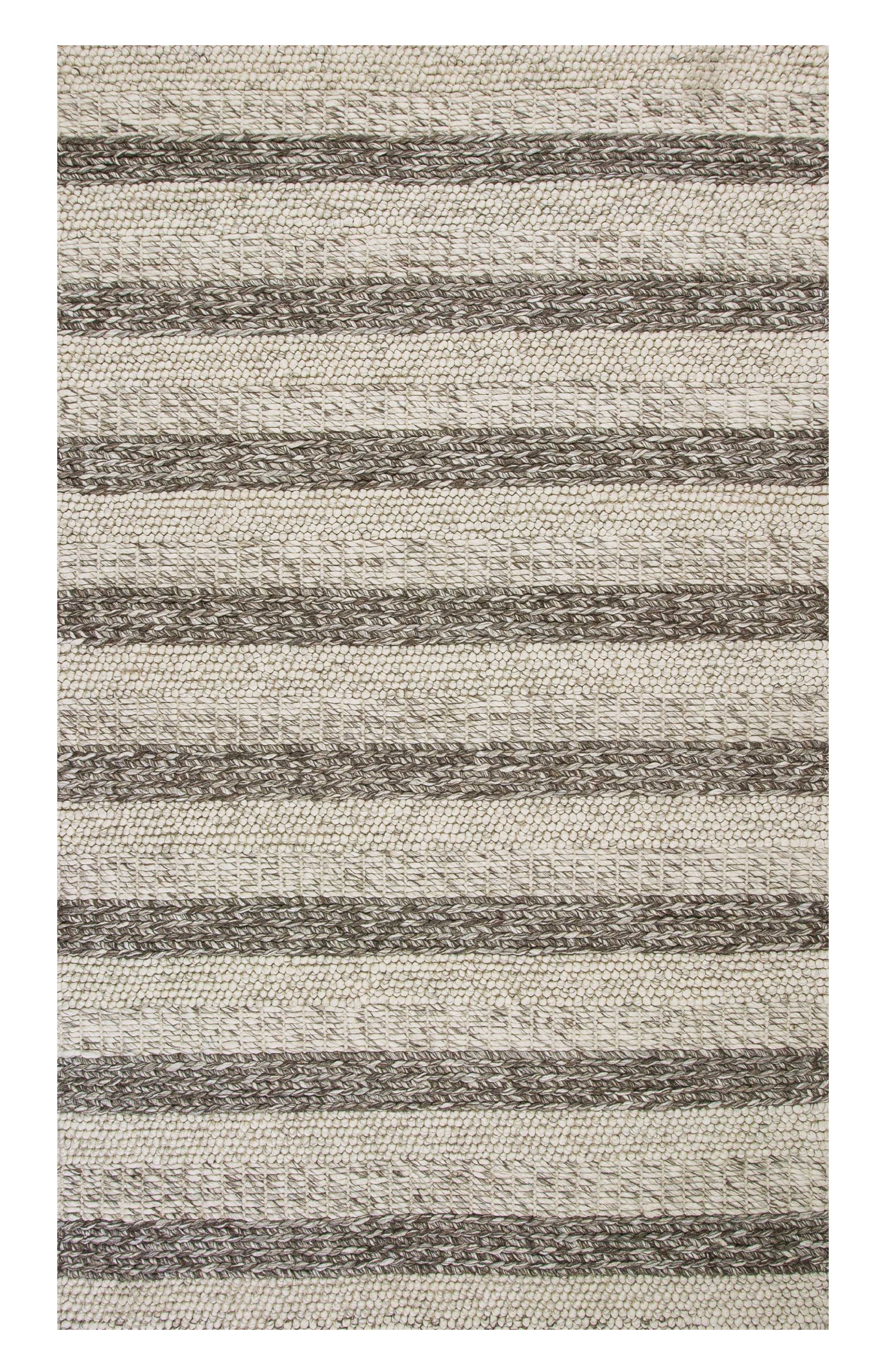 8' X 10' Gray And White New Zealand Lambs Wool Striped Hand Woven Area Rug-350293-1
