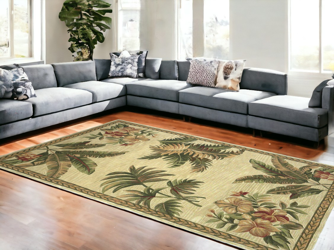 8' X 10' Ivory Wool Tropical Botanical Hand Tufted Area Rug-350314-1