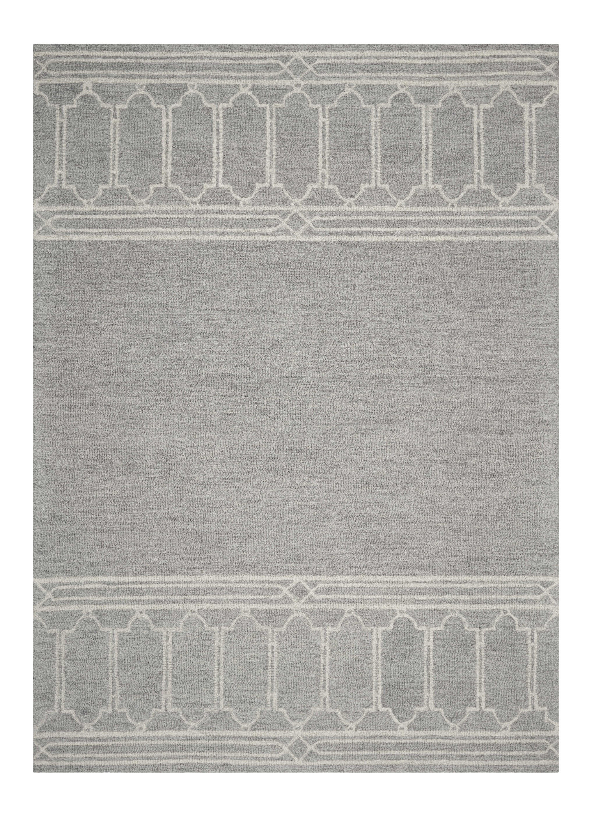 9' X 12' Gray And Light Gray Wool Geometric Hand Tufted Area Rug-350506-2