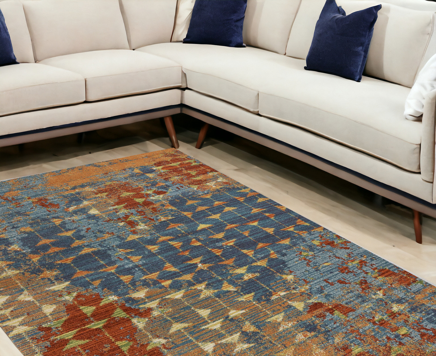 9' X 13'  Polypropylene Blue Or  Coral  Area Rug-350521-1