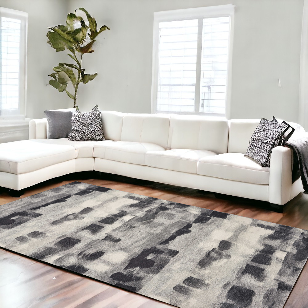 10'X13' Shades Of Grey Machine Woven Abstract Brushstroke Indoor Area Rug-350524-1