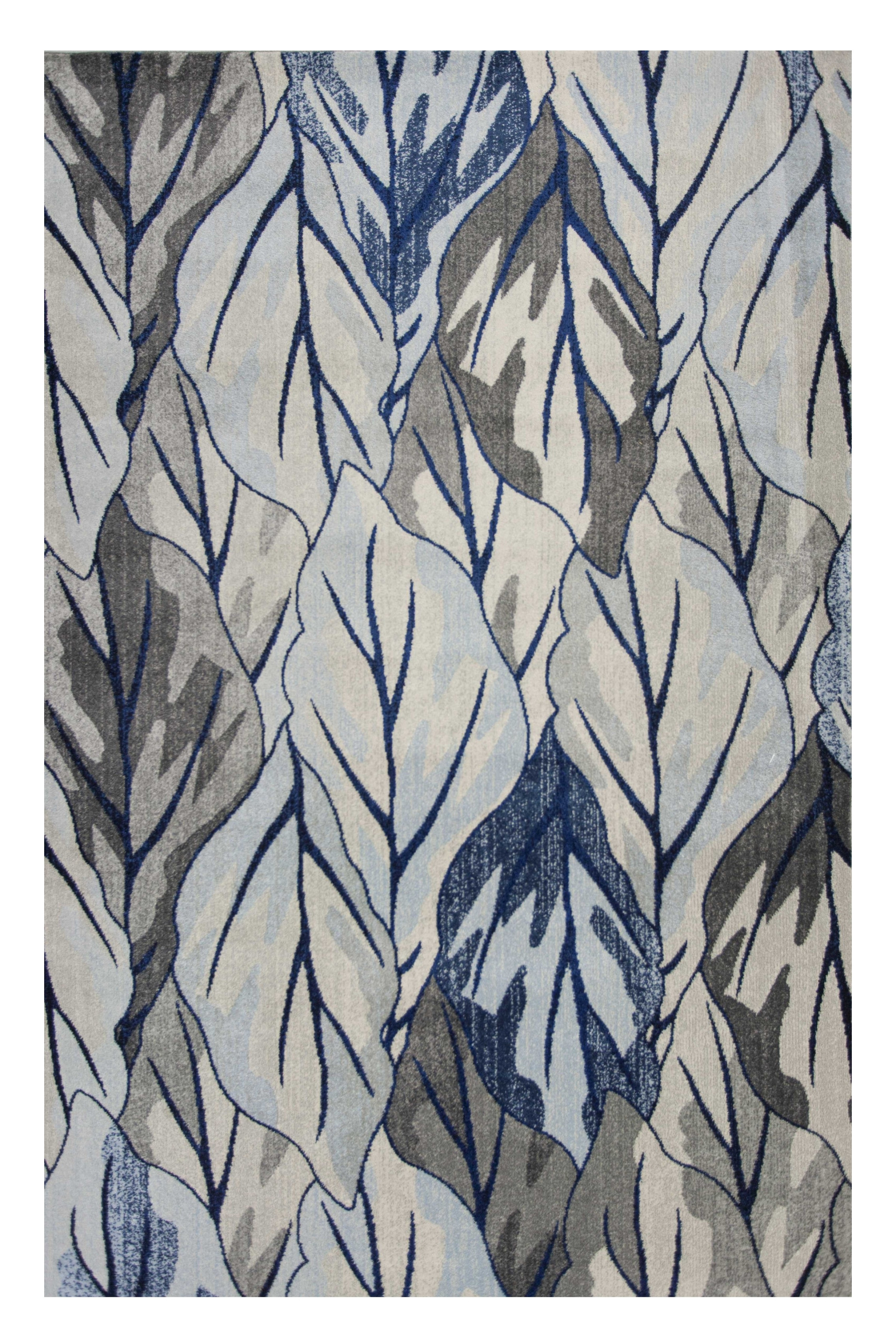 10' X 13' Gray And Navy Blue Botanical Leaves Area Rug-350527-2