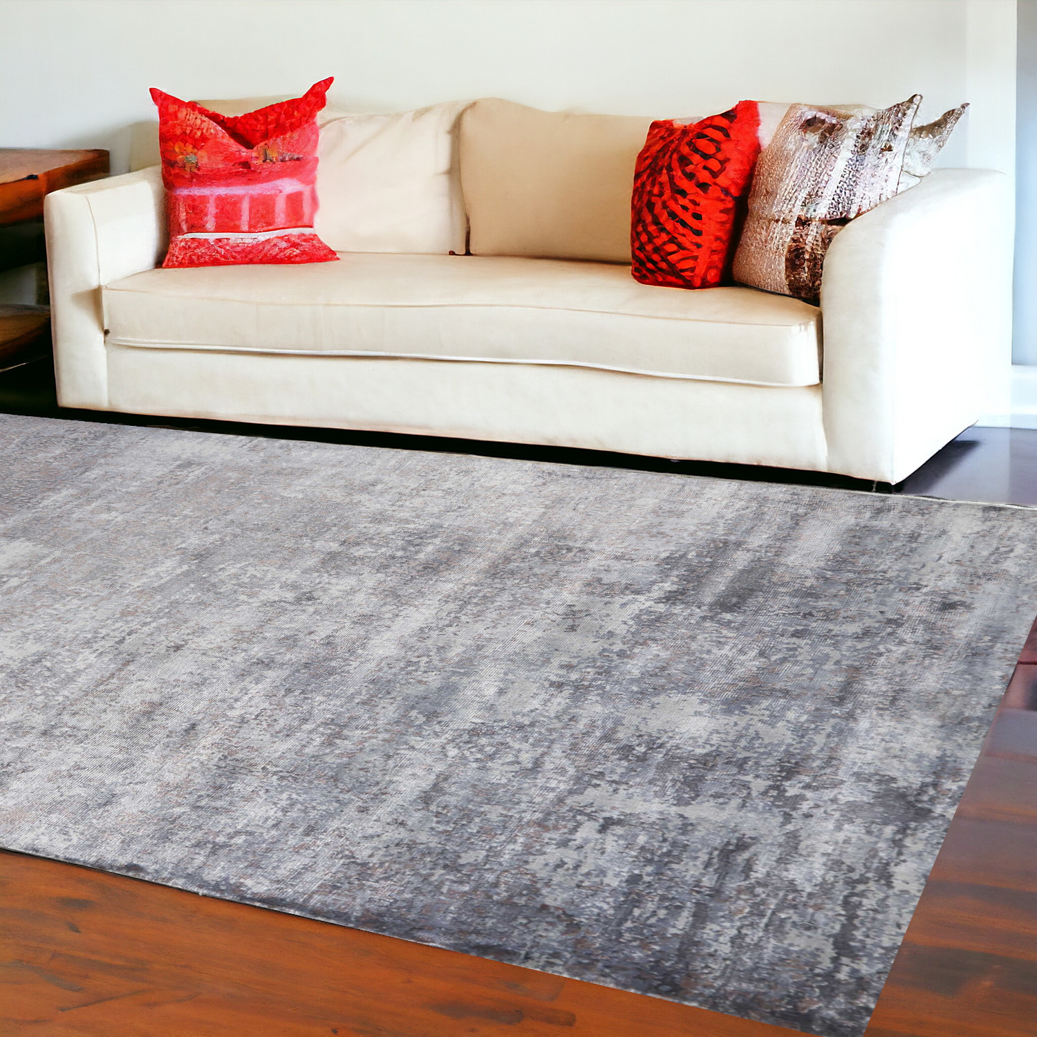 9'X12' Slate Grey Hand Loomed Abstract Brushstroke Indoor Area Rug-350588-1