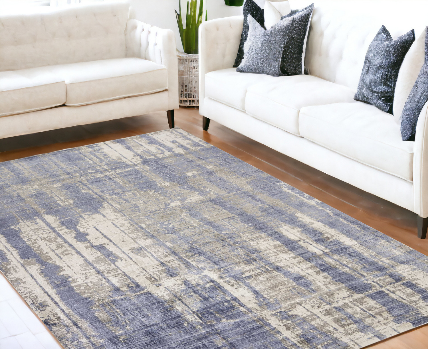 8' X 11'  Viscose Grey Or  Blue Area Rug-350589-1