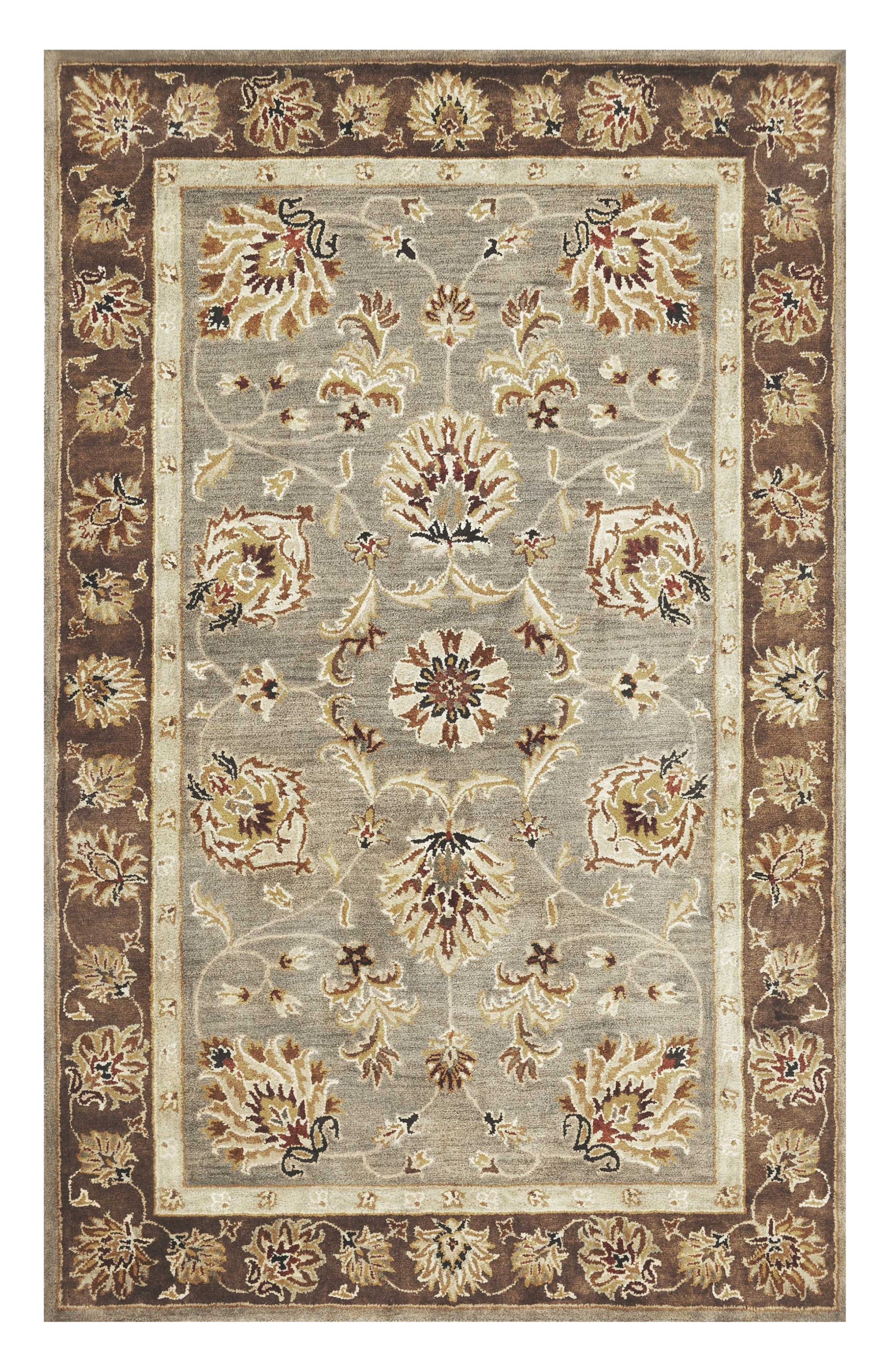 9' X 13' Gray Brown And Ivory New Zealand Lambs Wool Floral Hand Tufted Area Rug-350603-2