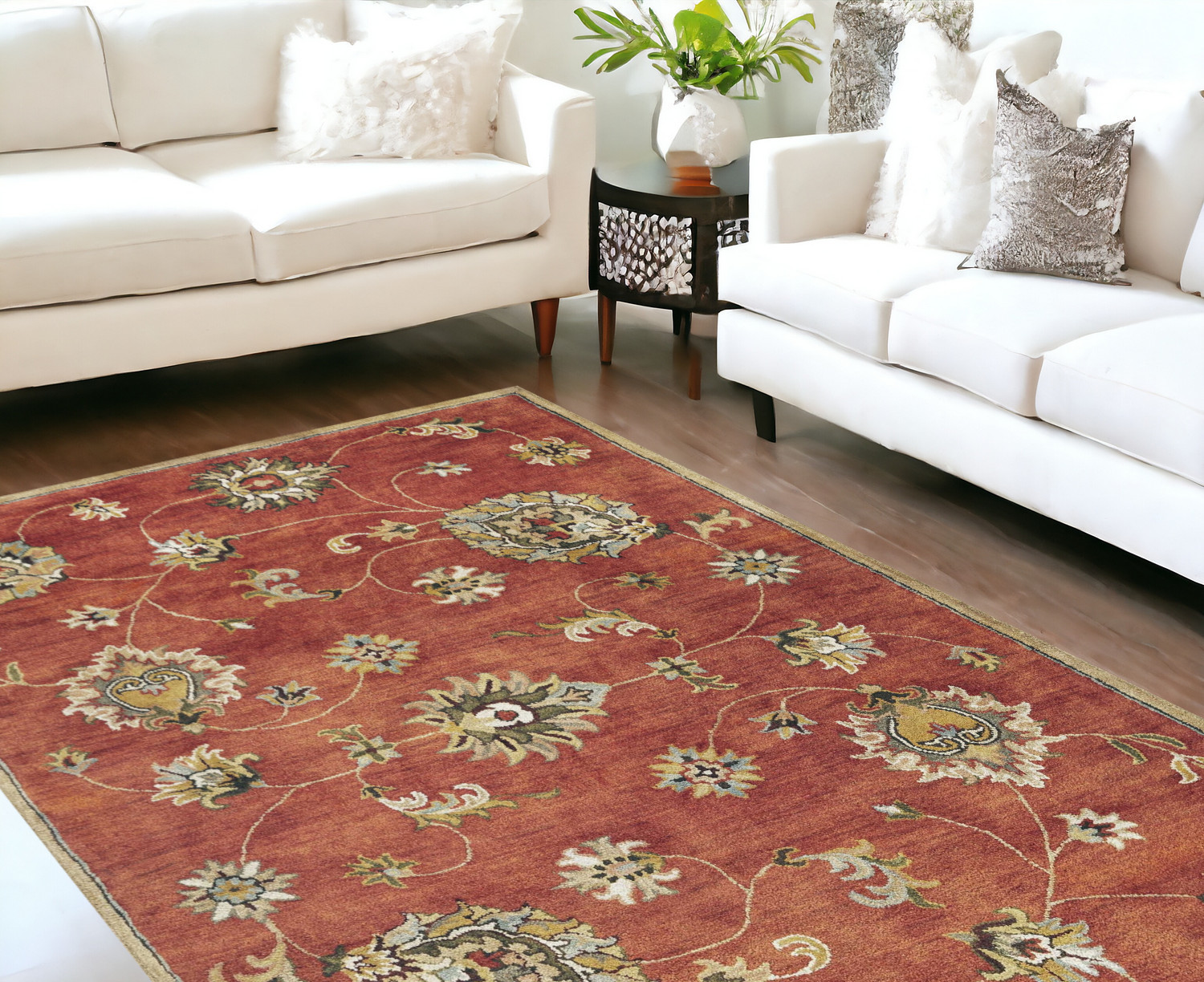 9' X 13' Sienna Orange Wool Handmade Area Rug-350608-1