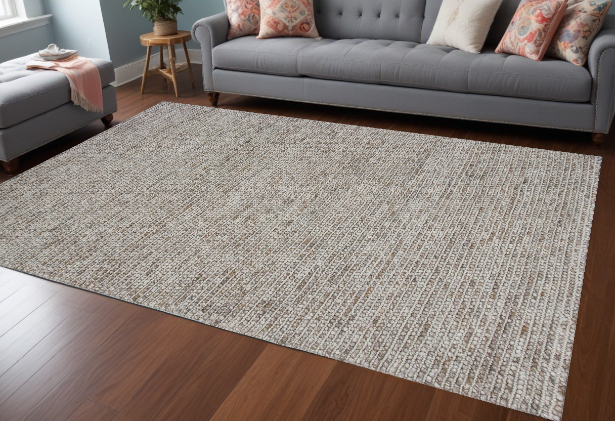 9' X 13' Natural Beige Hand Woven Knobby Loop Indoor Area Rug-350616-1