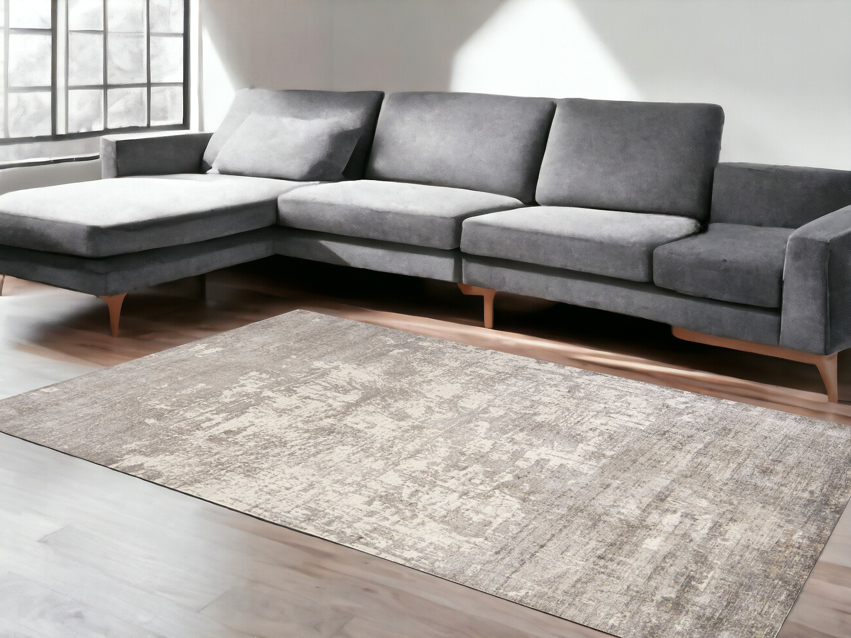 9' X 13' Beige Hand Loomed Abstract Brushstroke Indoor Area Rug-350642-1