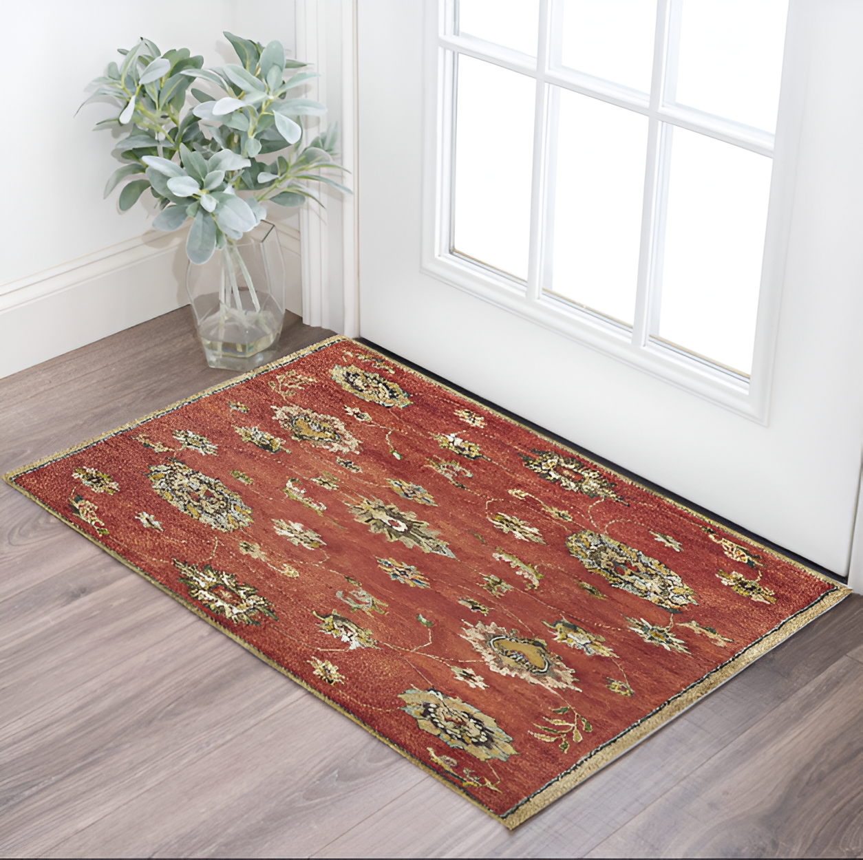 3' X 5' Sienna Gold And Green New Zealand Lambs Wool Floral Medallion Hand Tufted Area Rug-352320-1