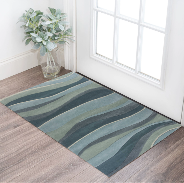 3'X5' Ocean Blue Teal Hand Tufted Abstract Waves Indoor Area Rug-352348-1