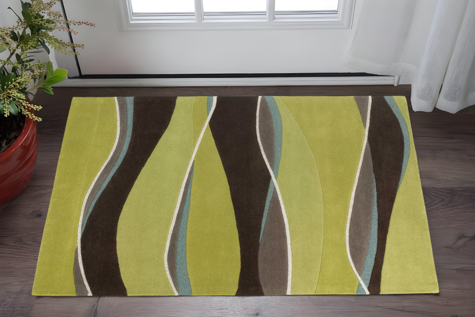 3' X 5' Lime And Mocha Wool Handmade Area Rug-352357-1