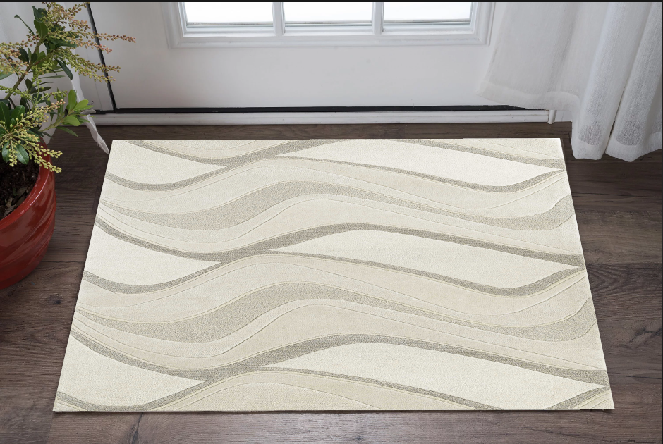3'X5' Ivory Hand Tufted Abstract Waves Indoor Area Rug-352358-1