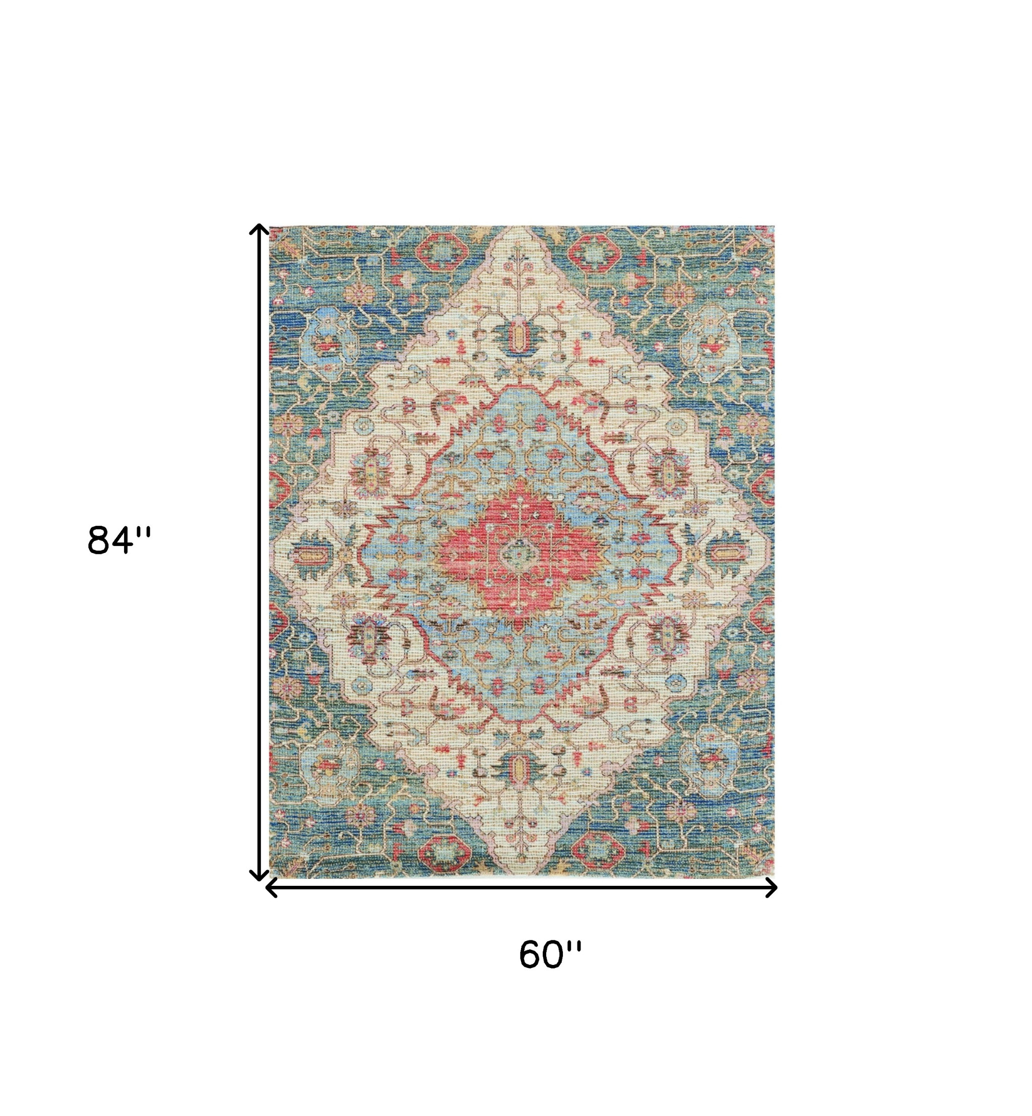 5" X 7" Blue and Beige Medallion Hand Woven Distressed Area Rug