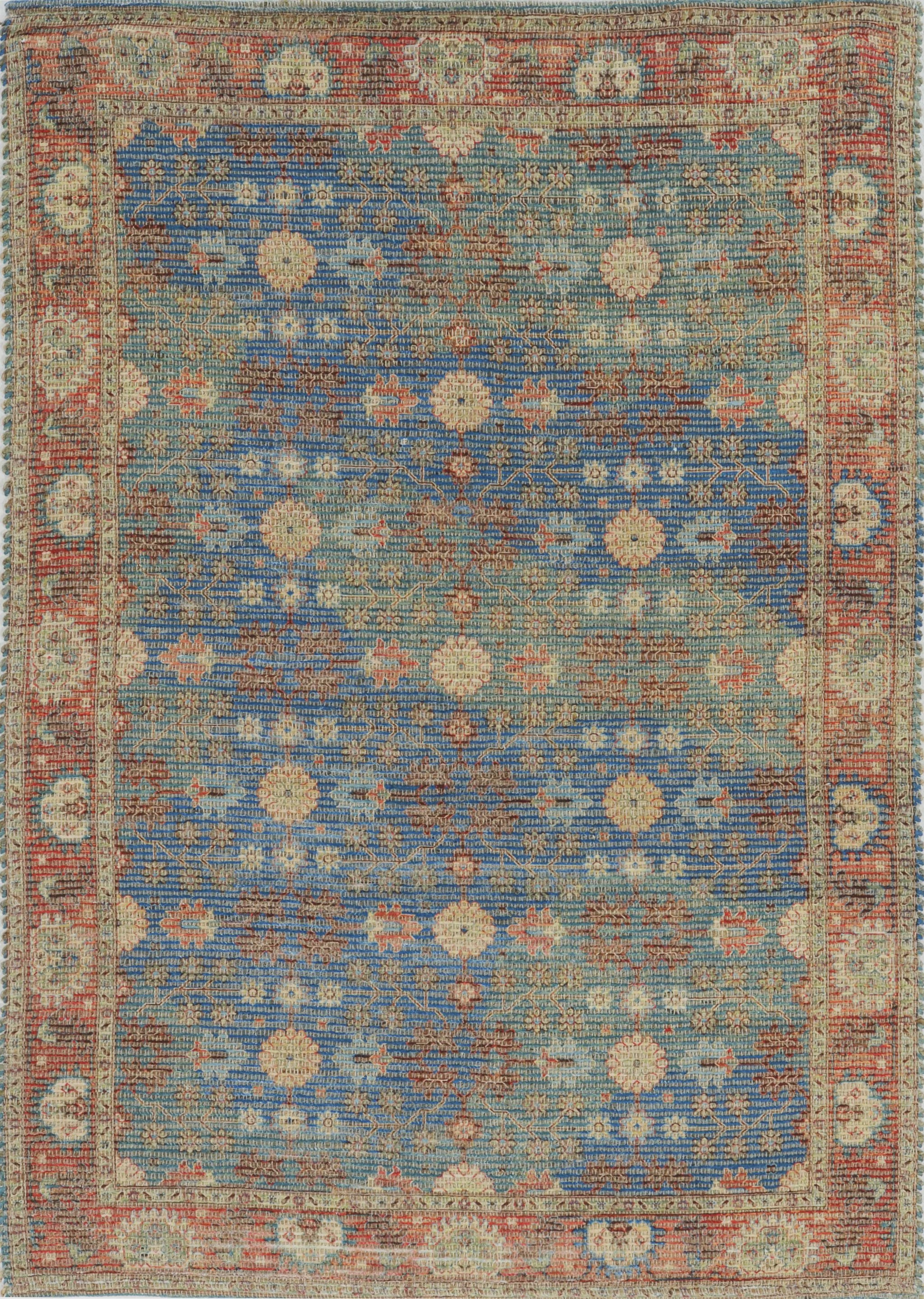 5" X 7" Blue and Red Floral Medallion Hand Woven Area Rug