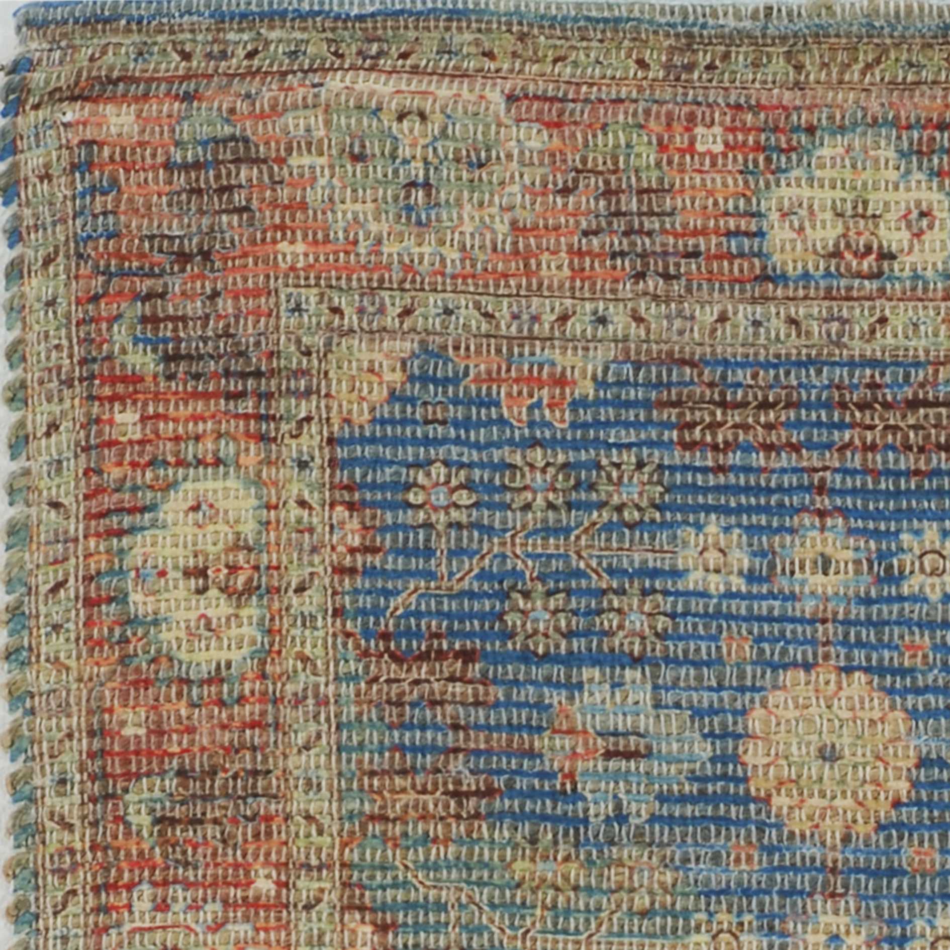 5" X 7" Blue and Red Floral Medallion Hand Woven Area Rug