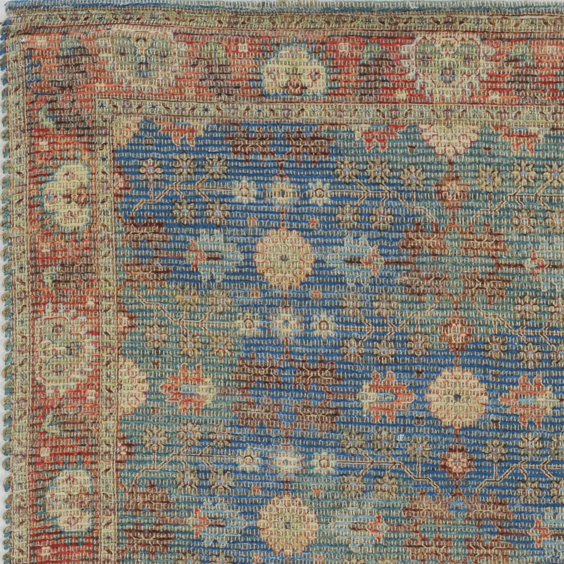 5" X 7" Blue and Red Floral Medallion Hand Woven Area Rug