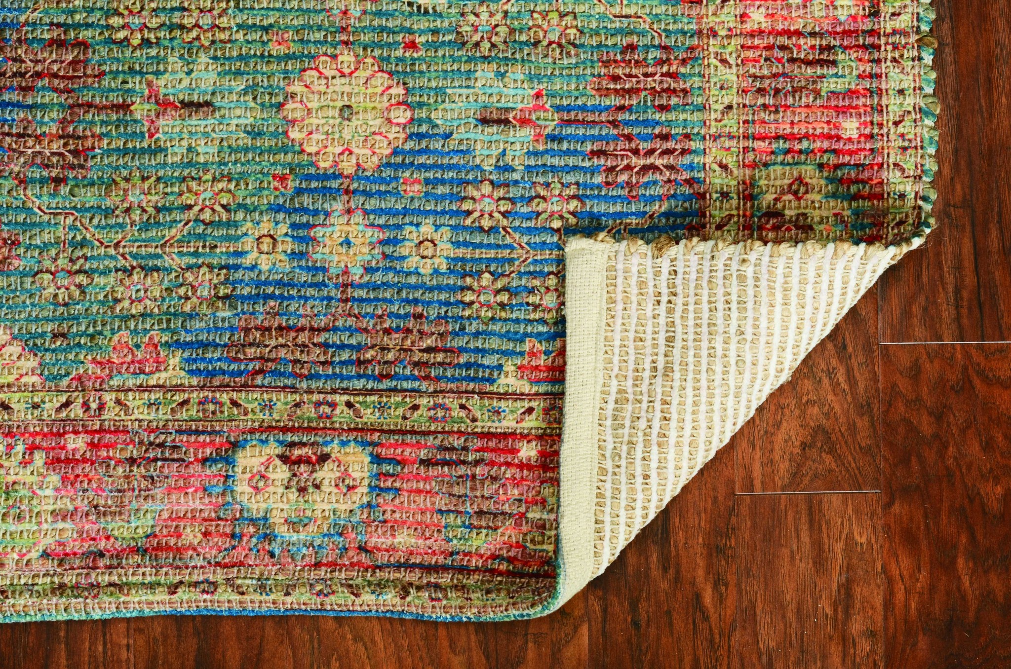 5" X 7" Blue and Red Floral Medallion Hand Woven Area Rug