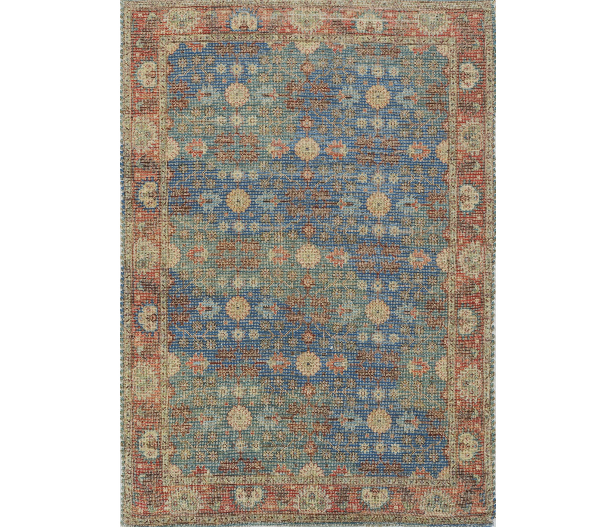 5" X 7" Blue and Red Floral Medallion Hand Woven Area Rug