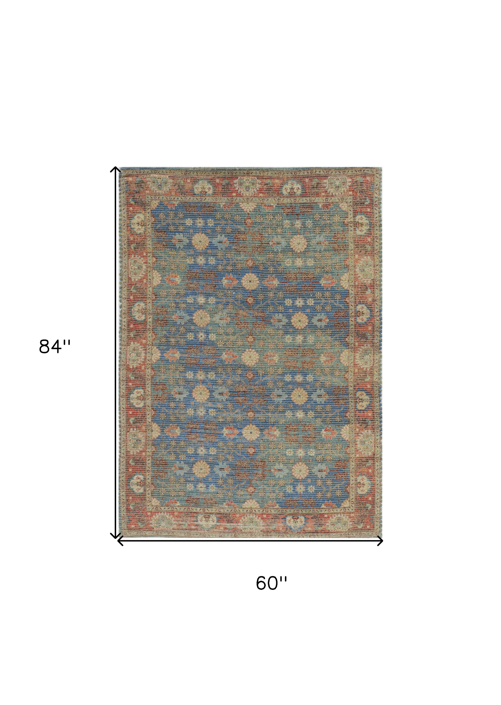 5" X 7" Blue and Red Floral Medallion Hand Woven Area Rug